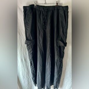 GAP Women’s XL Black Linen Blend Wide Leg Cargo Pants Drawstring Waist